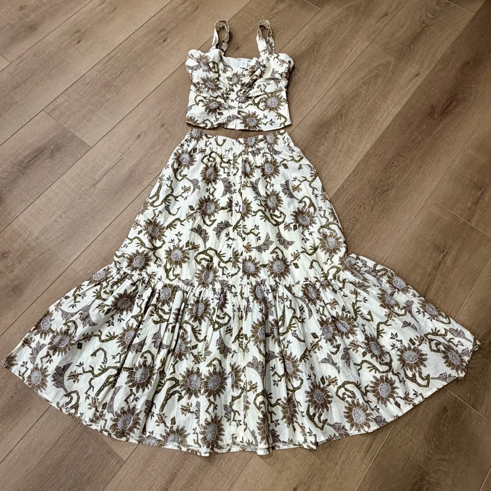 House of Harlow 1960 Cotton 2 Piece Skirt &Top Set XS/TP Floral Cotton Boho - Picture 2 of 16